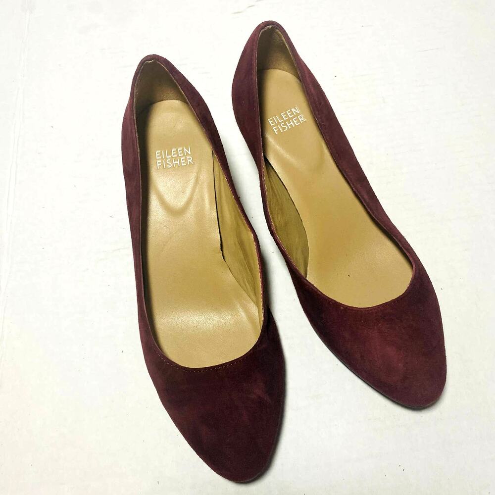 Eileen Fisher Burgundy Suede Pointed-Toe Heels